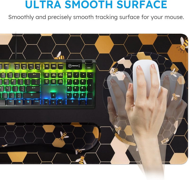 iCasso Desk Mat, Gaming Mouse Pad Wrist Support Set,4in1 XXL Large Mousepad + Keyboard Wrist Rest+Mouse Wrist Rest+Coaster Set with Ergonomic Design for Home Office Table Computer-Honeycomb - Image 4
